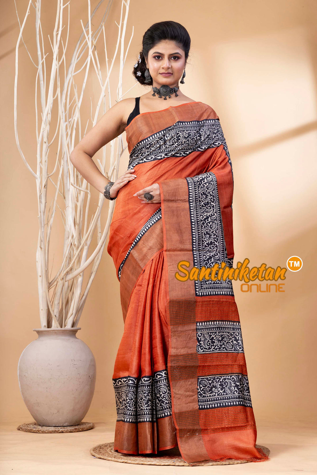 Pure Zari Tussar Hand Block Painted Saree SN202524598