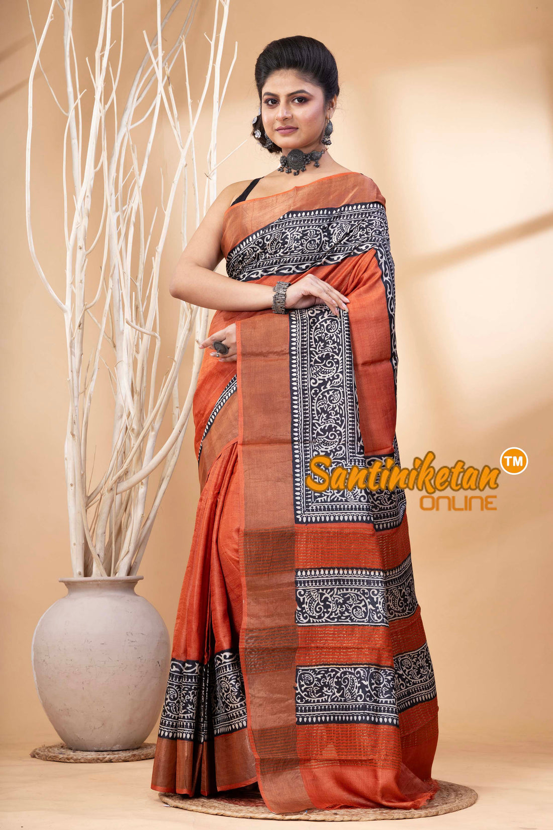 Pure Zari Tussar Hand Block Painted Saree SN202524598