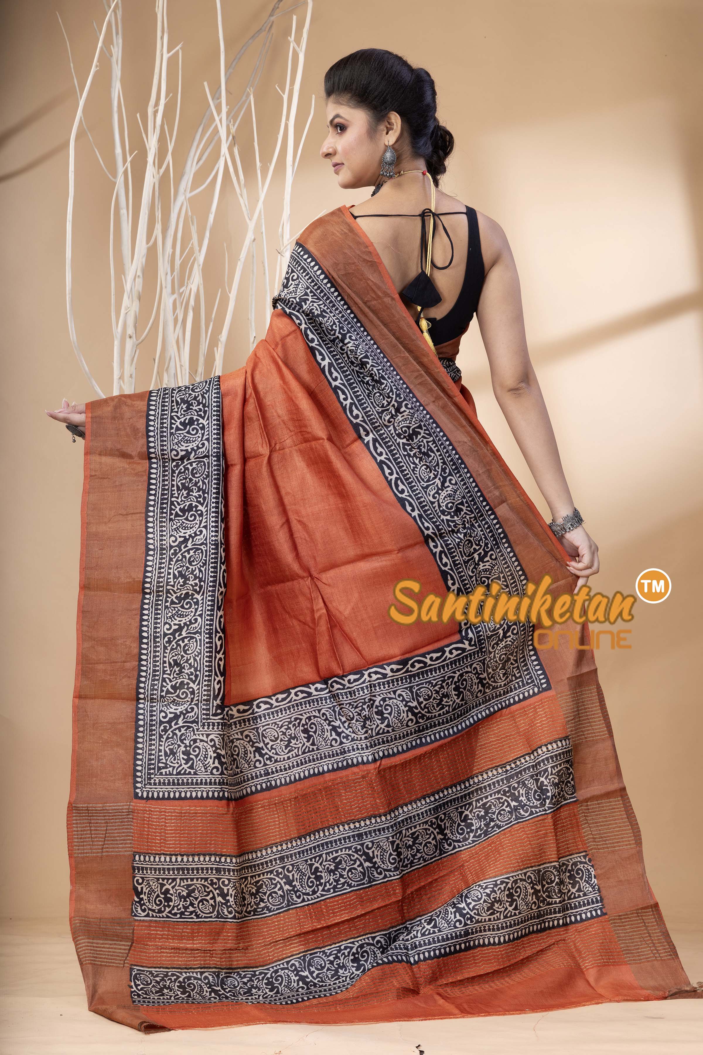 Pure Zari Tussar Hand Block Painted Saree SN202524598
