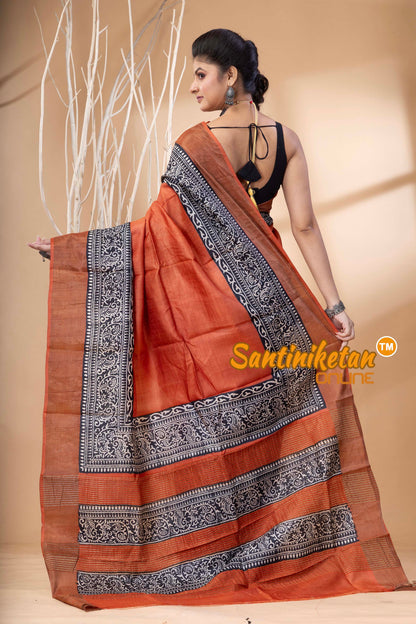 Pure Zari Tussar Hand Block Painted Saree SN202524598