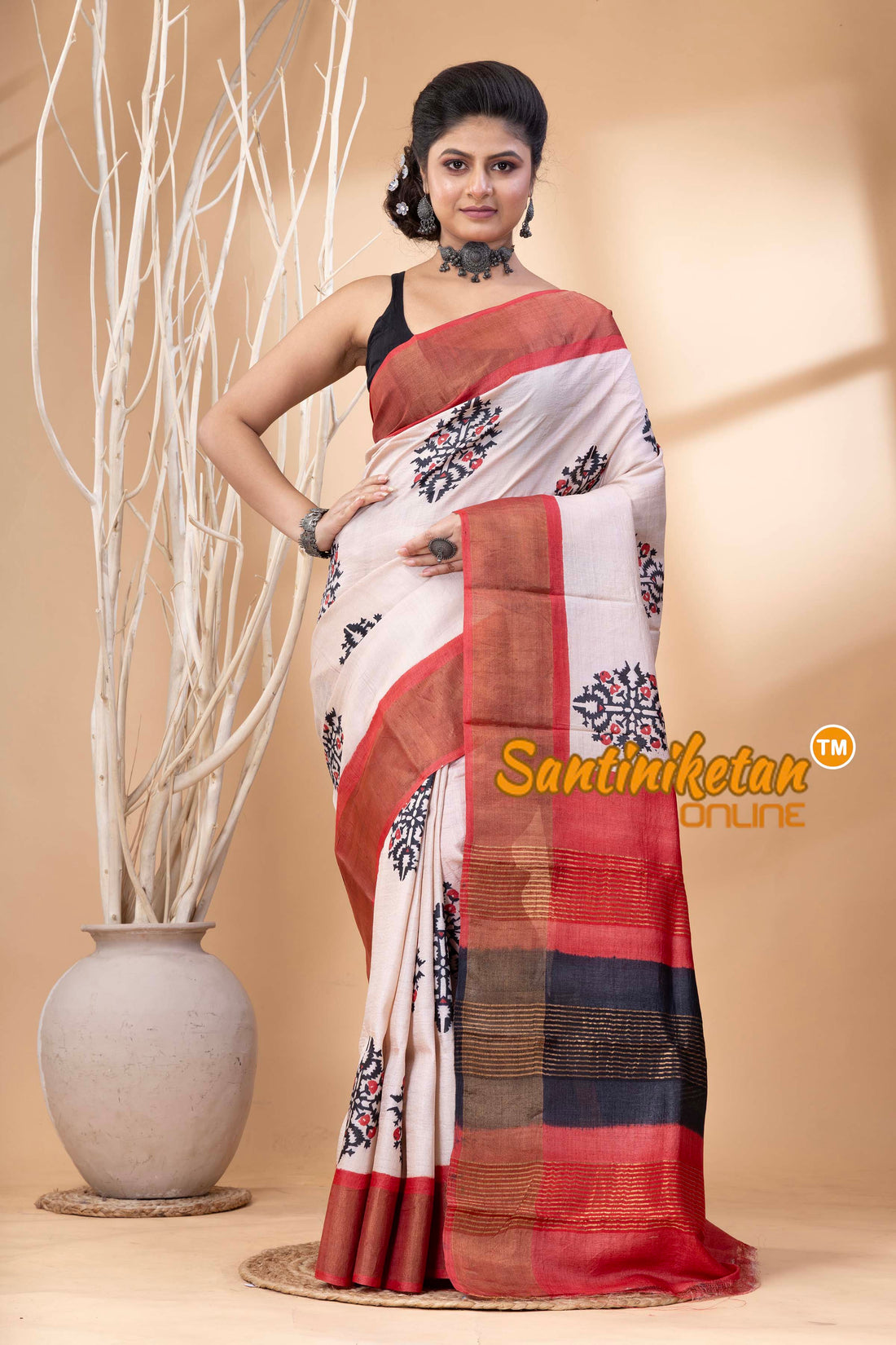 Pure Zari Tussar Hand Block Painted Saree SN202524603