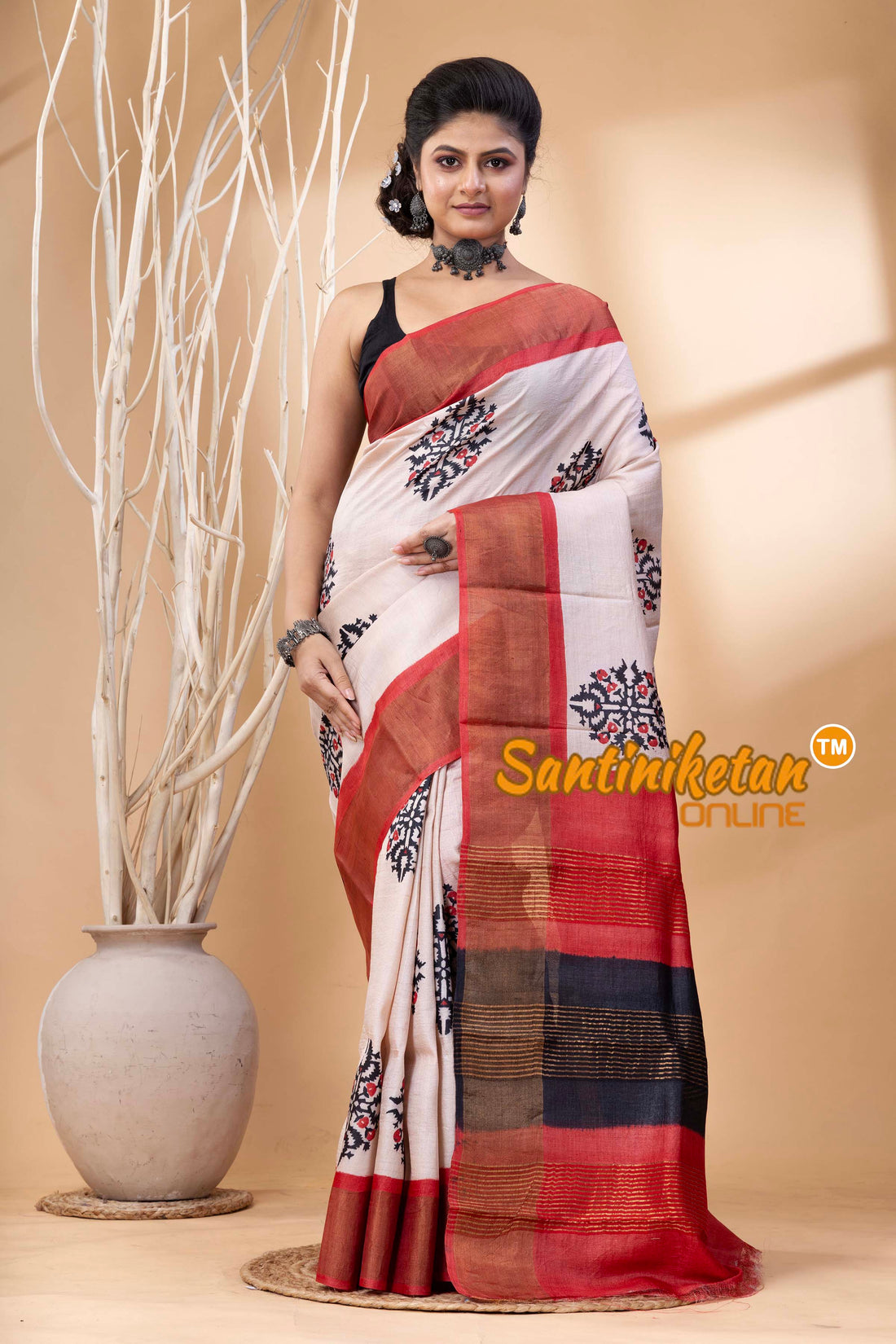 Pure Zari Tussar Hand Block Painted Saree SN202524603