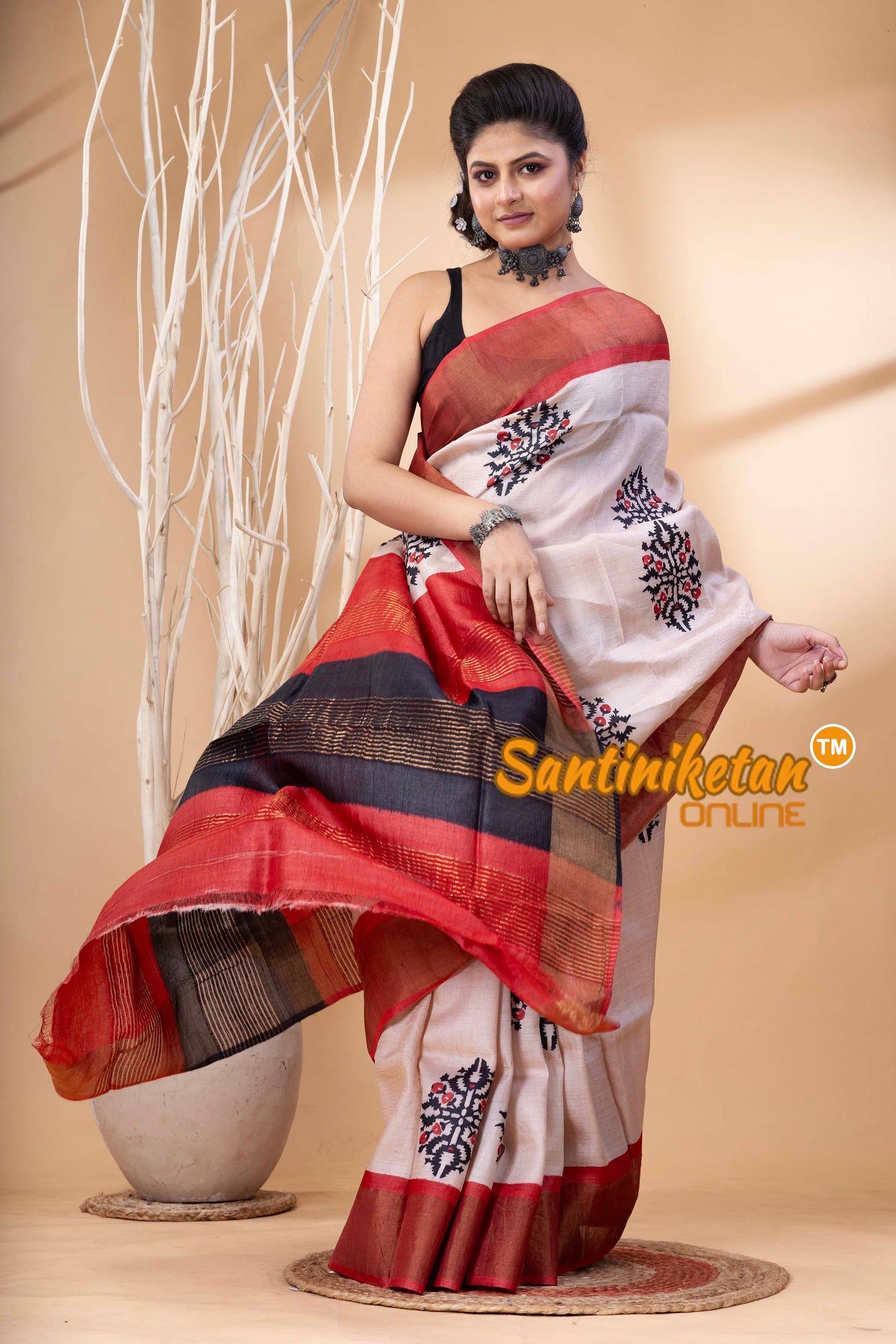 Pure Zari Tussar Hand Block Painted Saree SN202524603