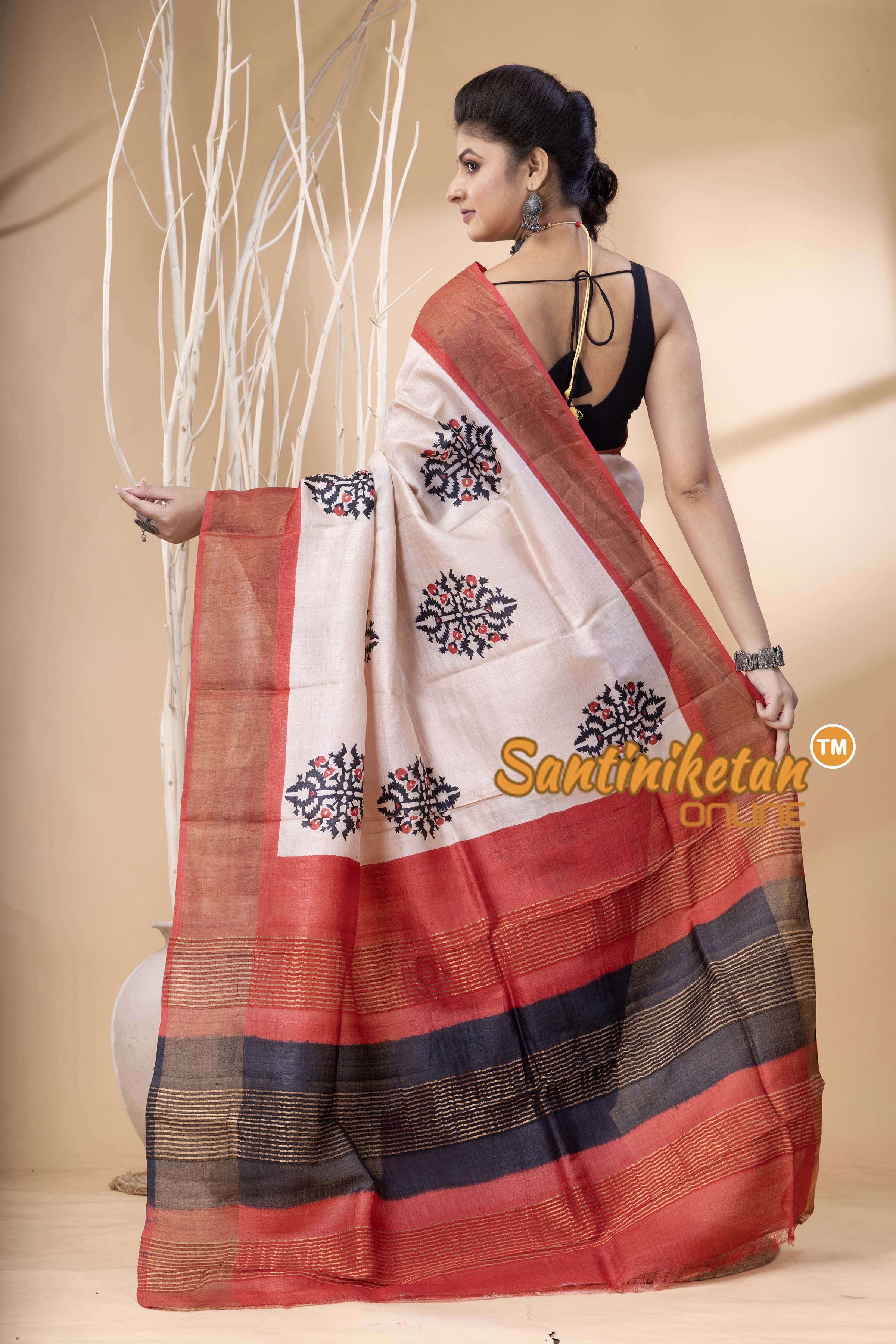 Pure Zari Tussar Hand Block Painted Saree SN202524603