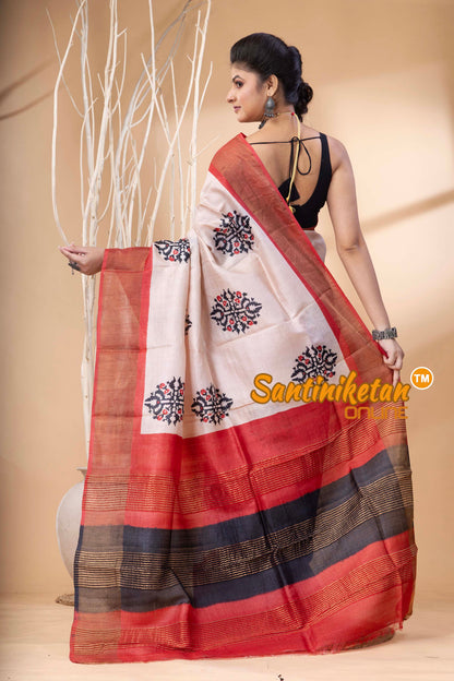 Pure Zari Tussar Hand Block Painted Saree SN202524603