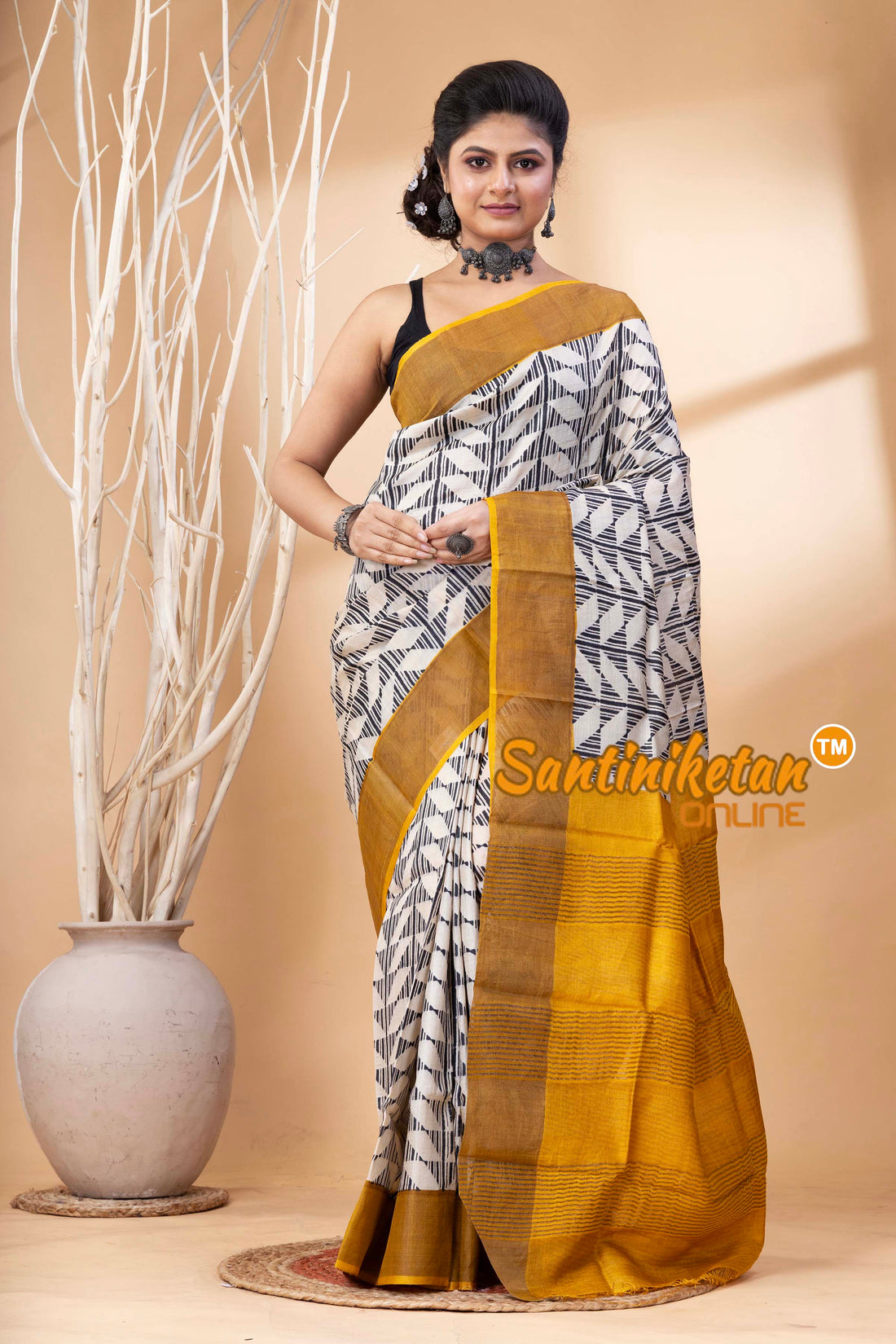 Pure Zari Tussar Hand Block Painted Saree SN202524609