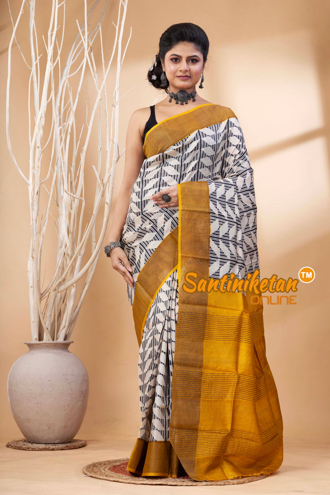 Pure Zari Tussar Hand Block Painted Saree SN202524609