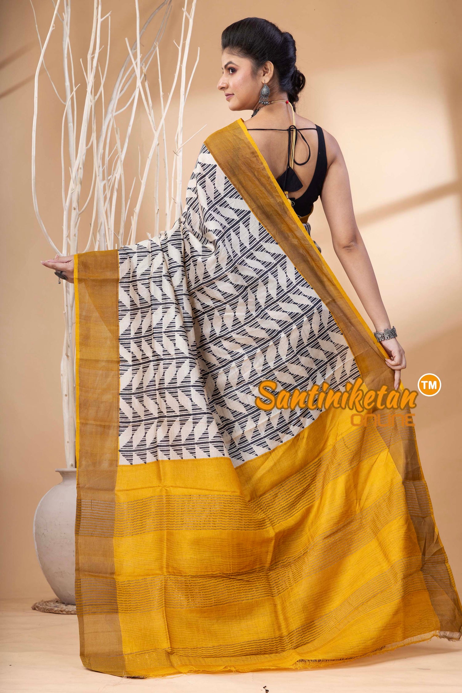 Pure Zari Tussar Hand Block Painted Saree SN202524609