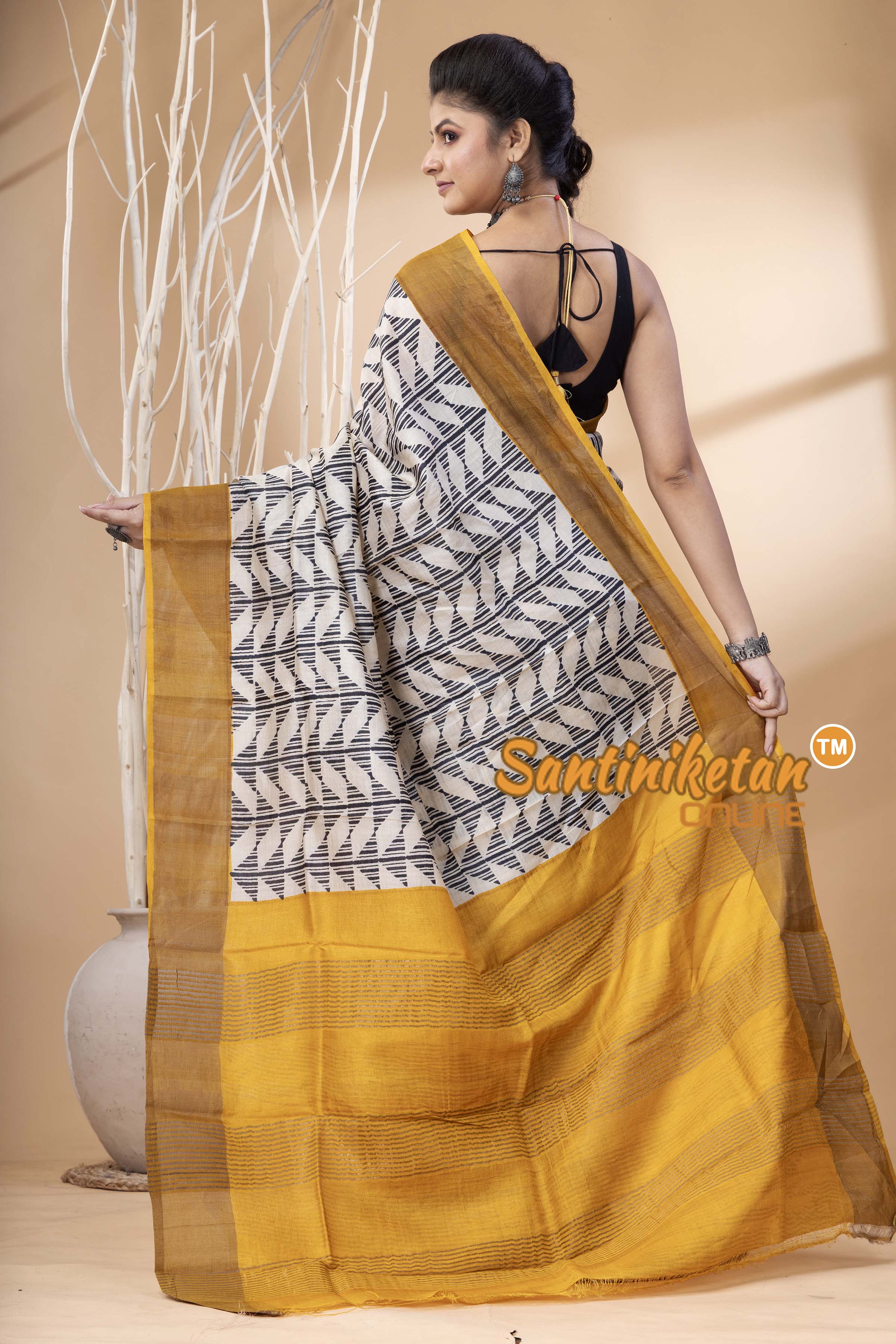 Pure Zari Tussar Hand Block Painted Saree SN202524609