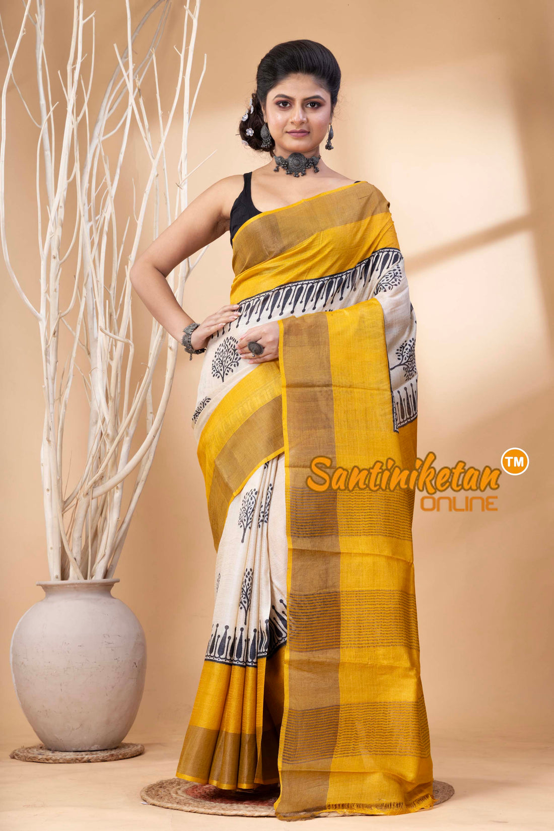 Pure Zari Tussar Hand Block Painted Saree SN202524627