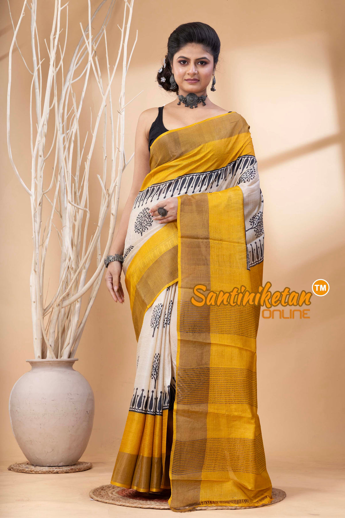 Pure Zari Tussar Hand Block Painted Saree SN202524627
