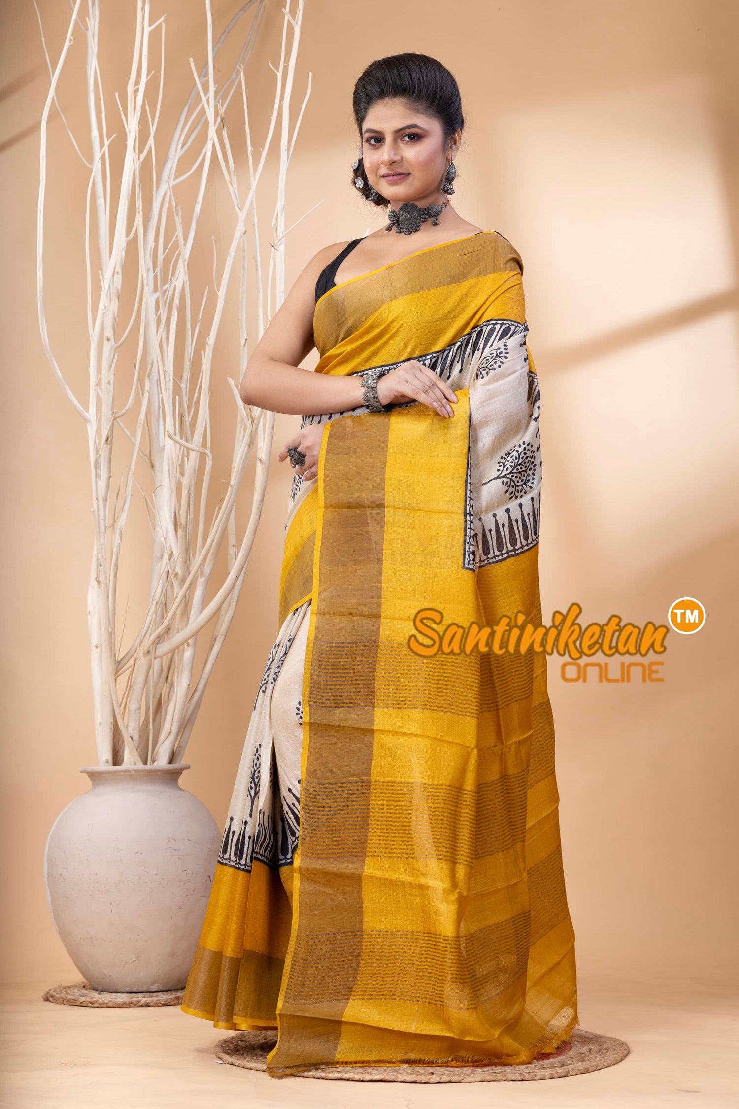 Pure Zari Tussar Hand Block Painted Saree SN202524627
