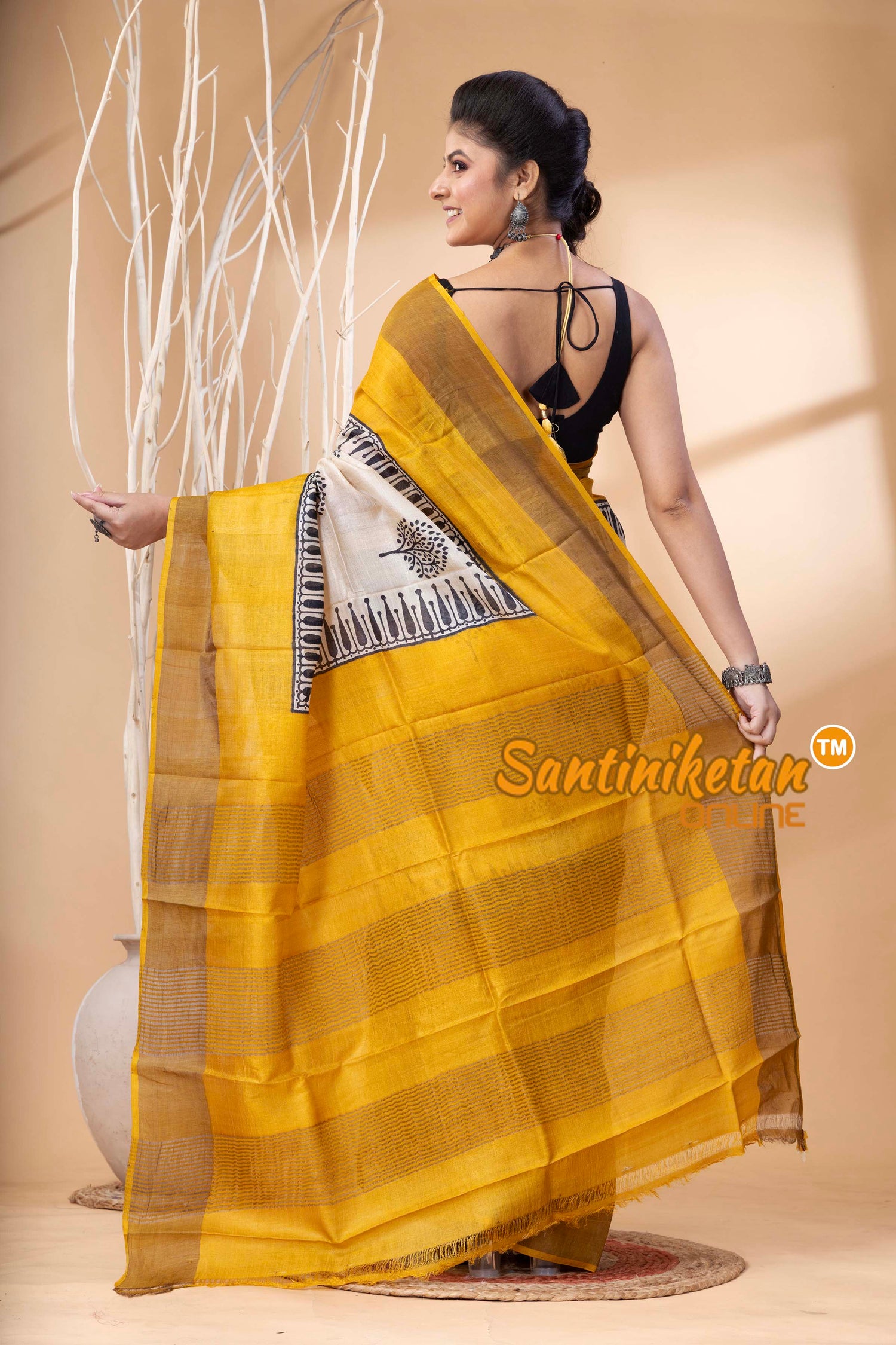 Pure Zari Tussar Hand Block Painted Saree SN202524627