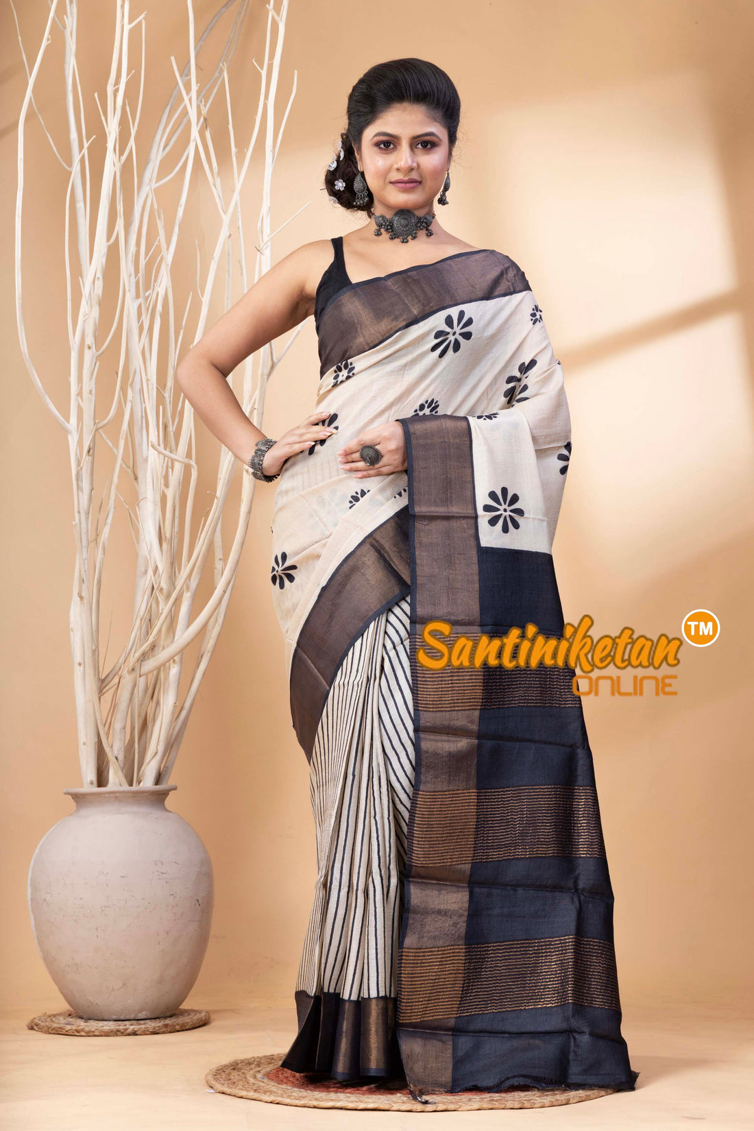 Pure Zari Tussar Hand Block Painted Saree SN202524633