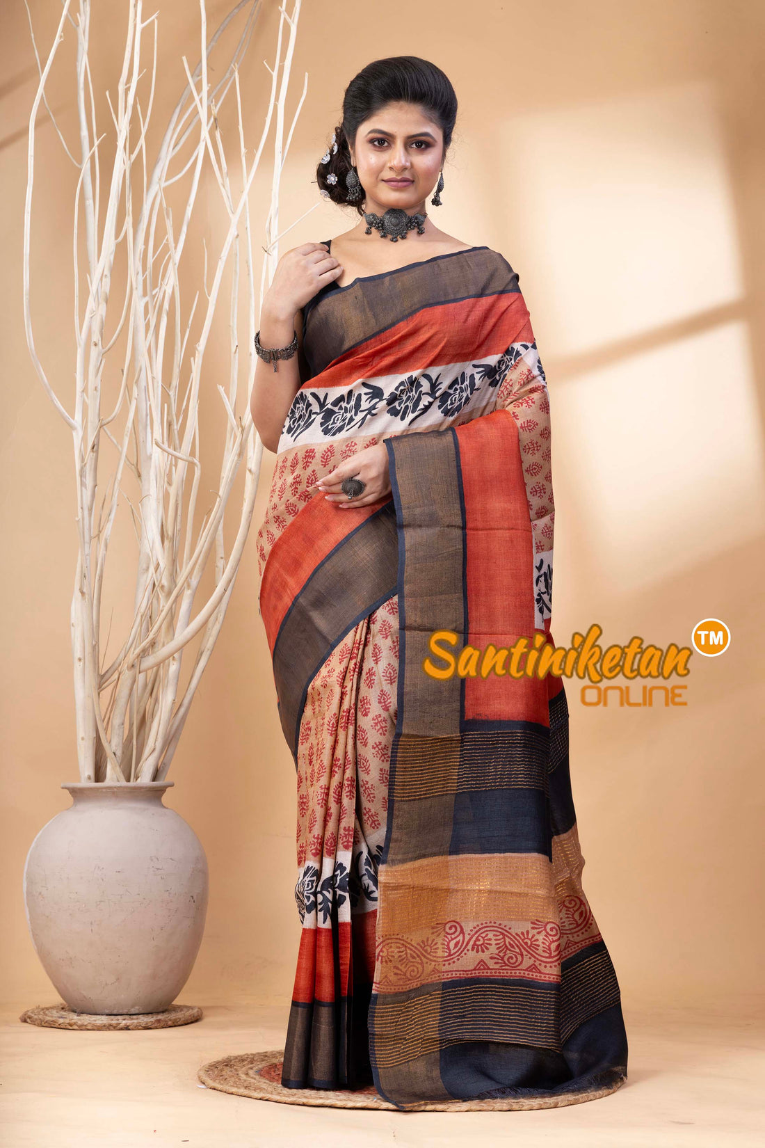 Pure Zari Tussar Hand Block Painted Saree SN202524639