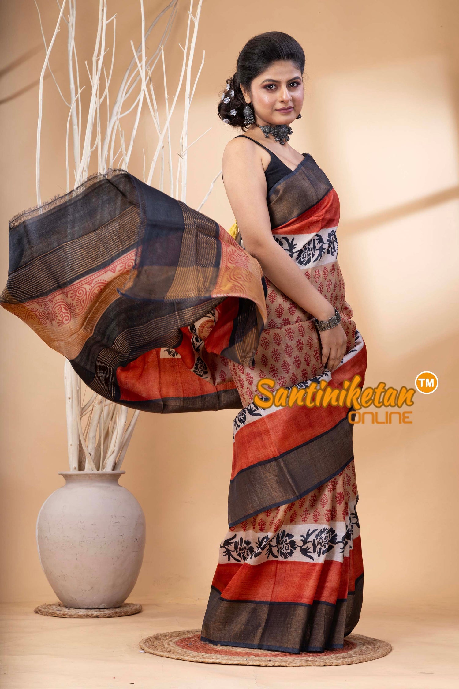 Pure Zari Tussar Hand Block Painted Saree SN202524639