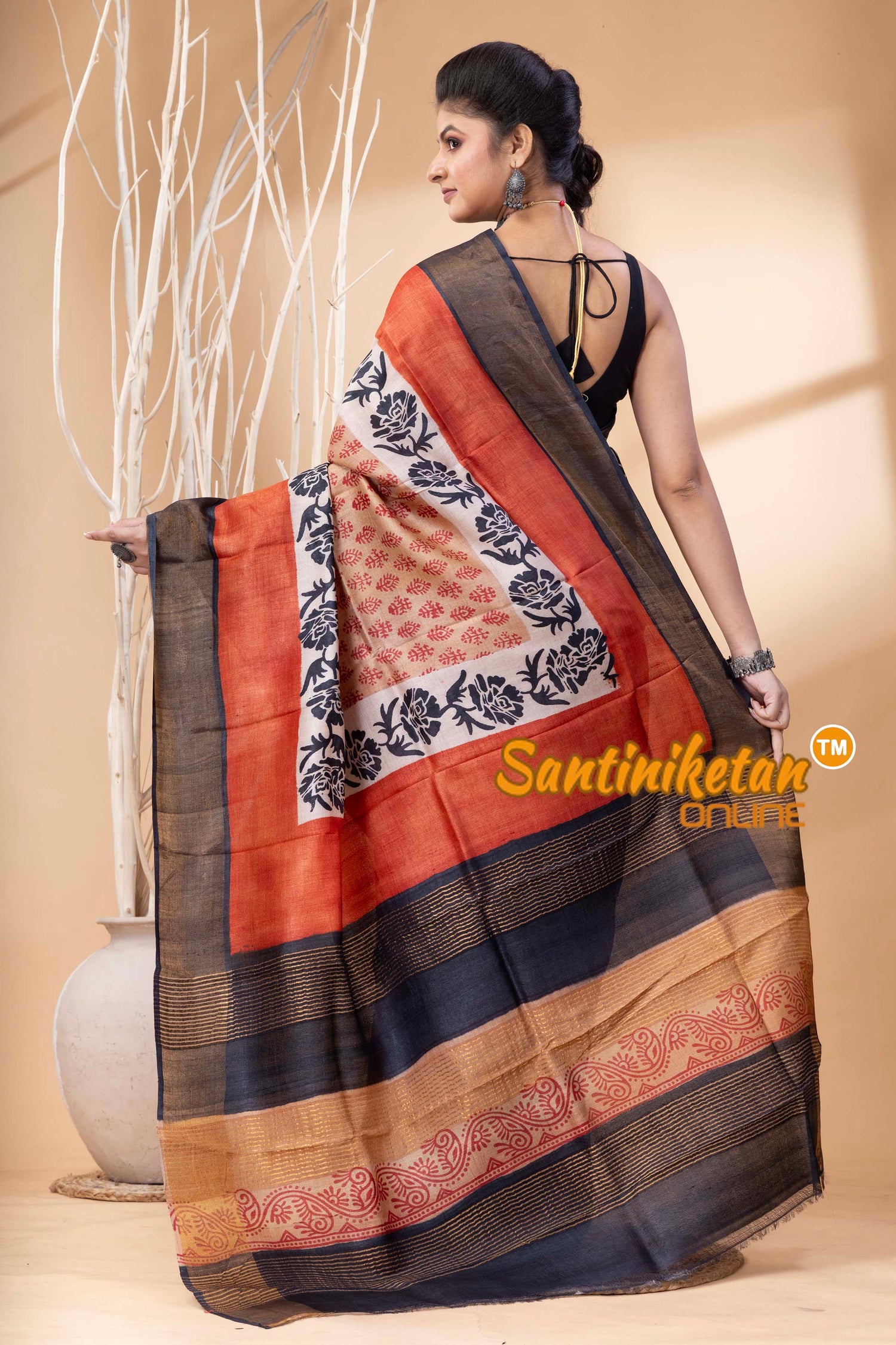 Pure Zari Tussar Hand Block Painted Saree SN202524639