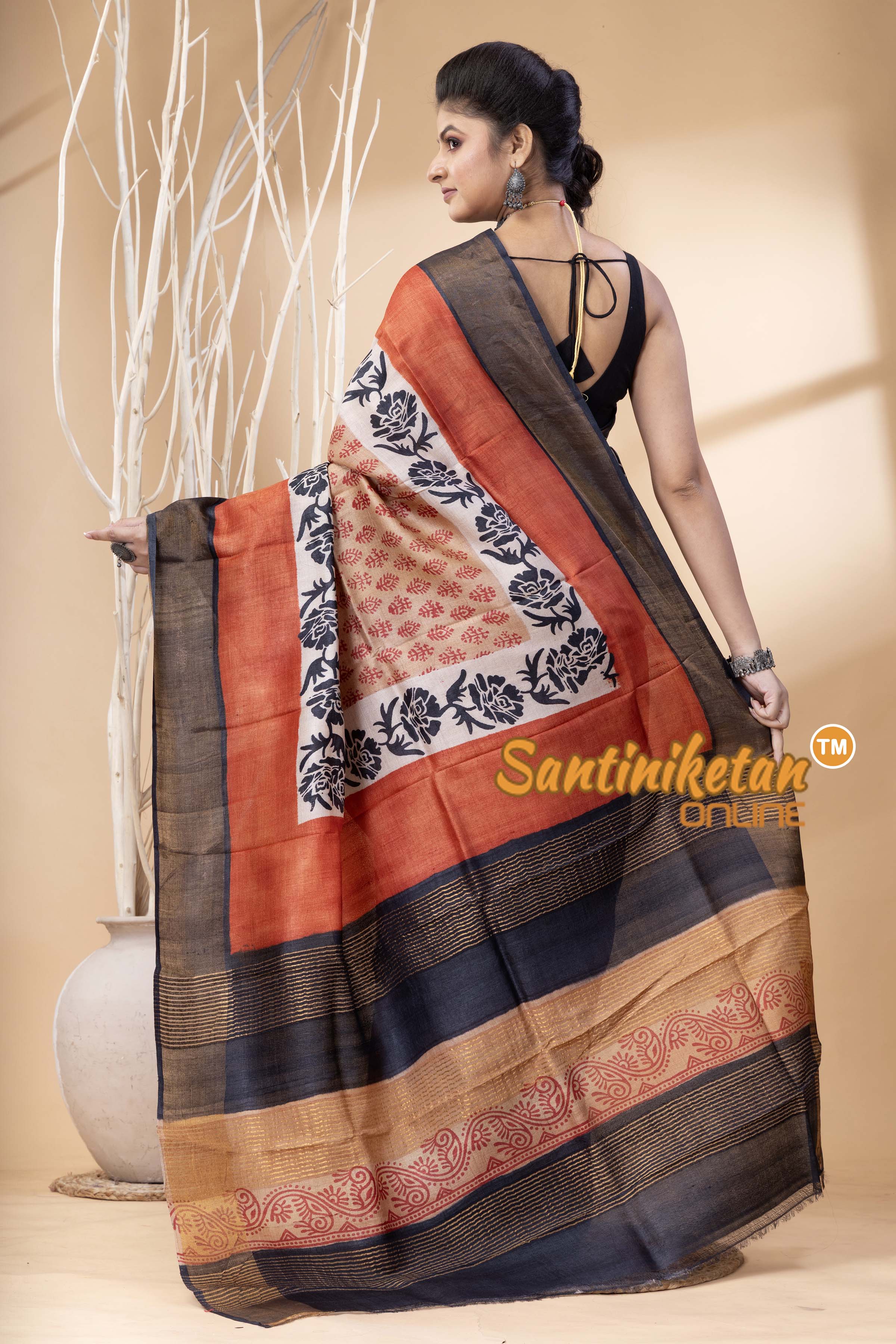 Pure Zari Tussar Hand Block Painted Saree SN202524639
