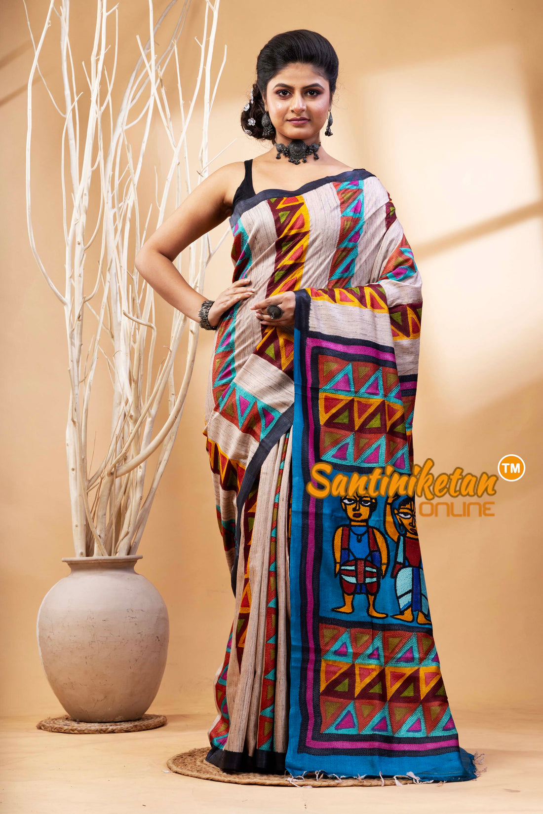 Pure Tussar Painting Kantha Stitch Saree SN202524668