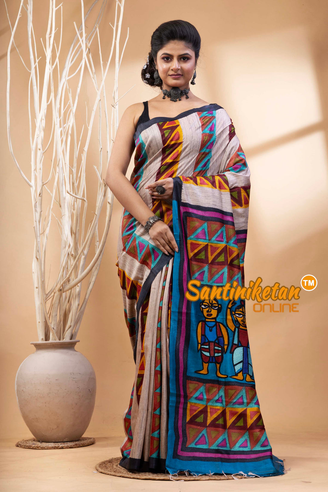 Pure Tussar Painting Kantha Stitch Saree SN202524668