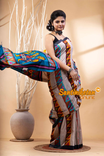 Pure Tussar Painting Kantha Stitch Saree SN202524668