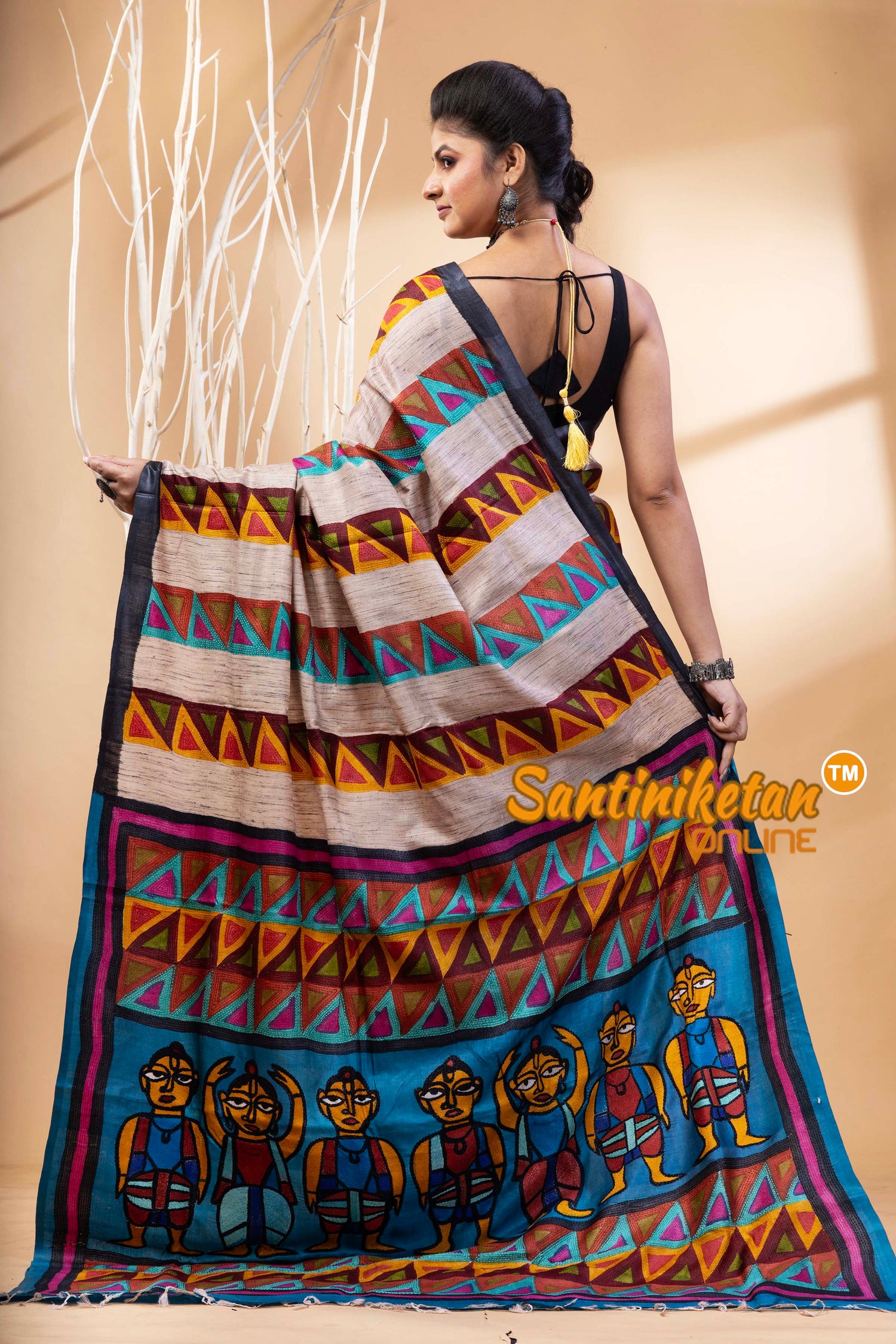 Pure Tussar Painting Kantha Stitch Saree SN202524668