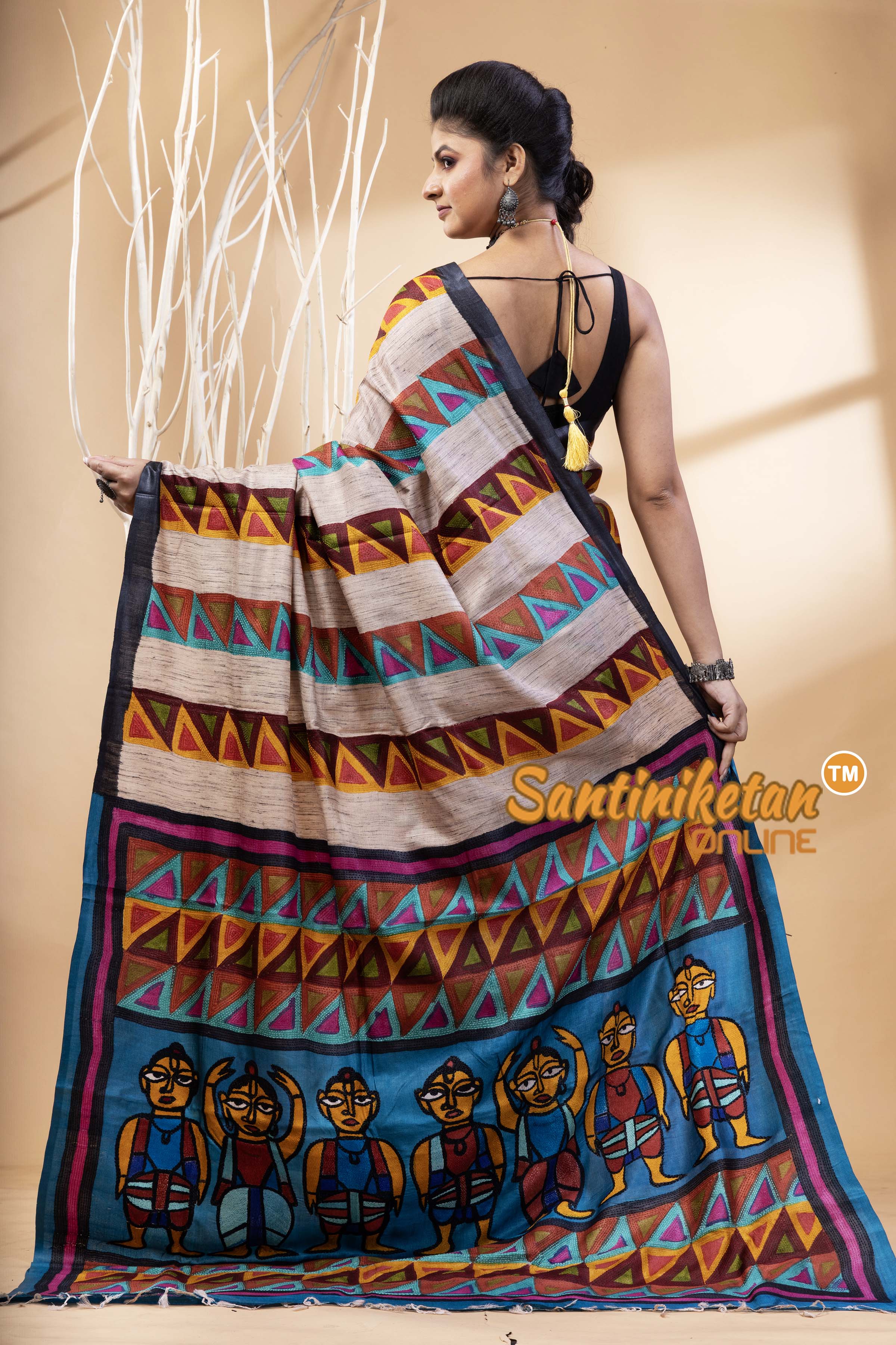 Pure Tussar Painting Kantha Stitch Saree SN202524668