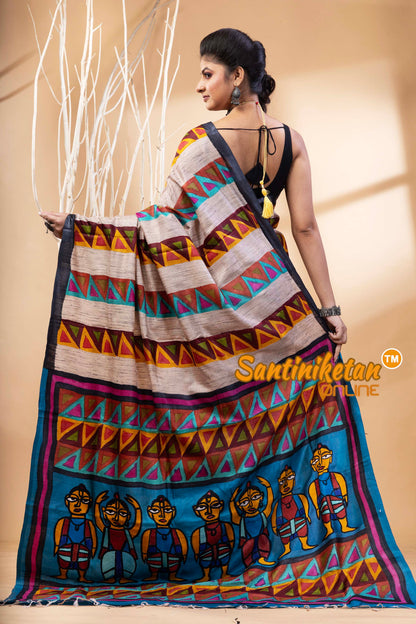 Pure Tussar Painting Kantha Stitch Saree SN202524668