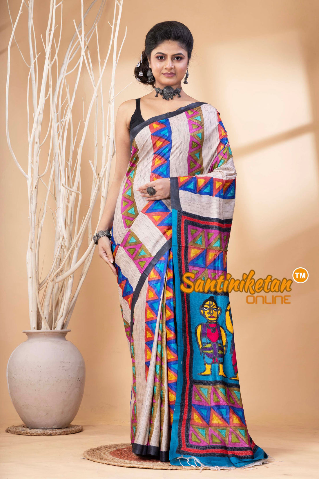 Pure Tussar Painting Kantha Stitch Saree SN202524680