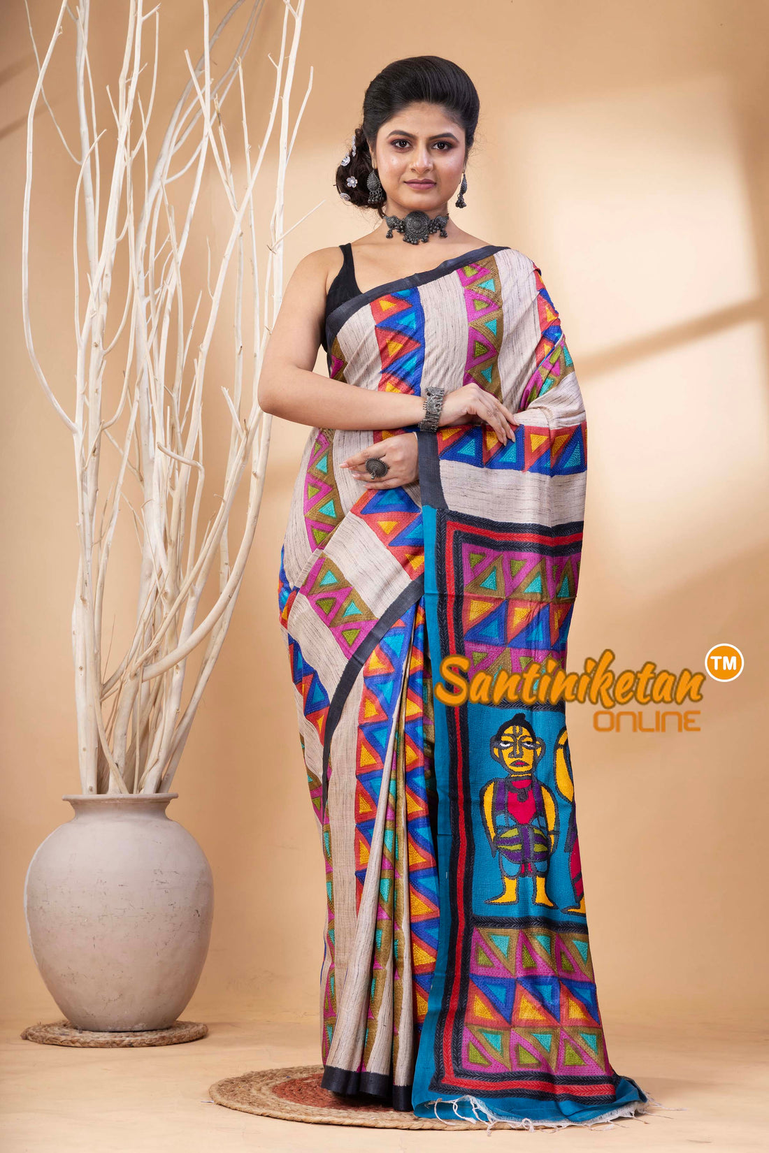 Pure Tussar Painting Kantha Stitch Saree SN202524680