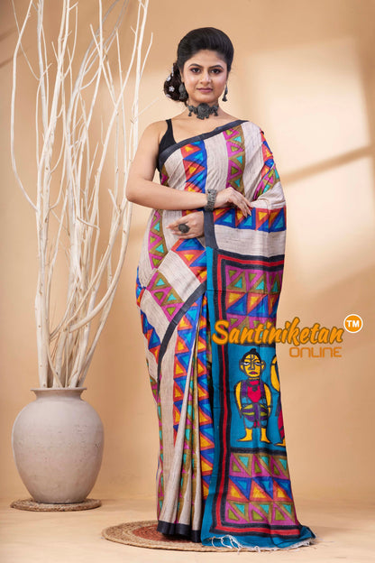 Pure Tussar Painting Kantha Stitch Saree SN202524680