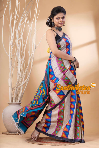 Pure Tussar Painting Kantha Stitch Saree SN202524680