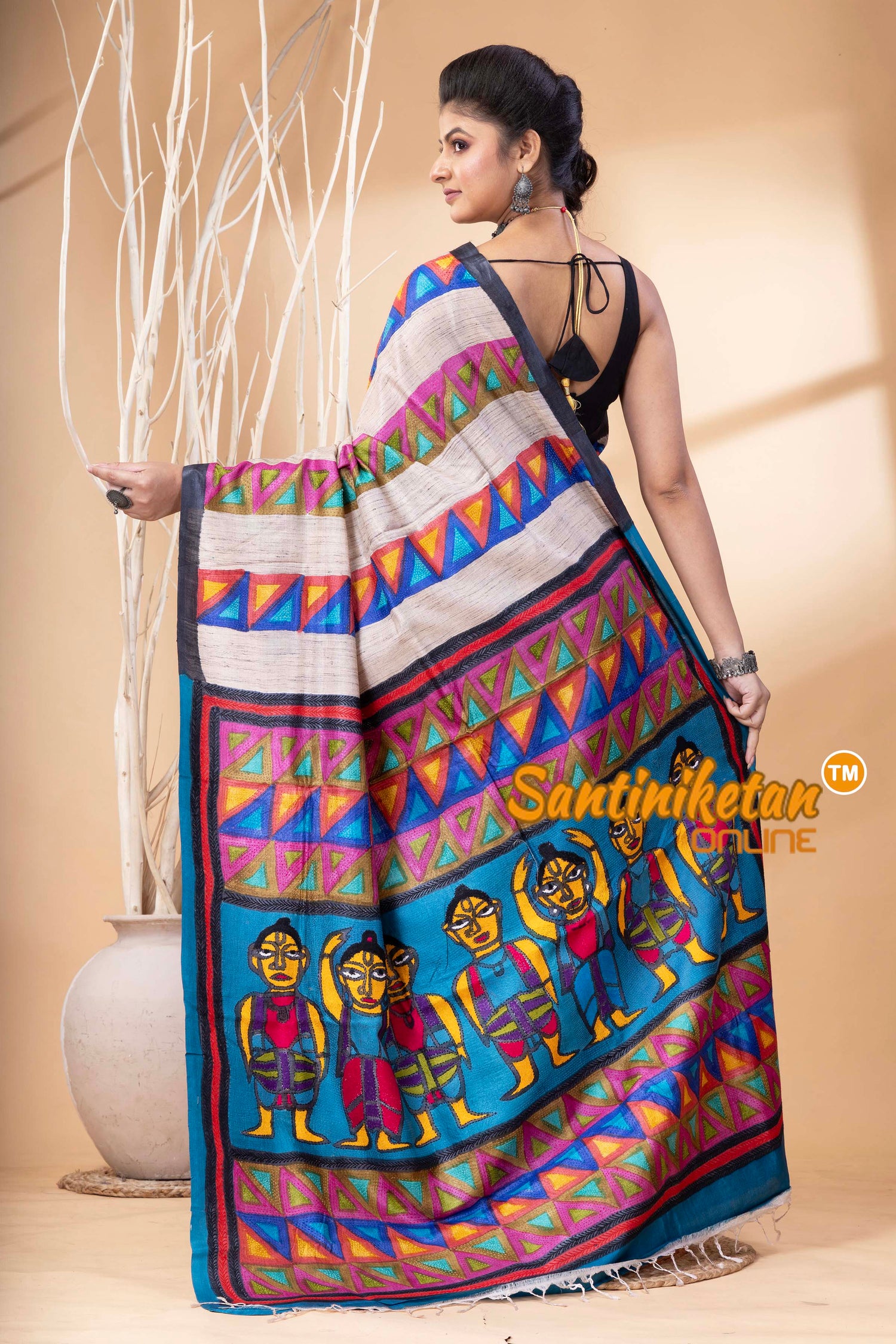Pure Tussar Painting Kantha Stitch Saree SN202524680