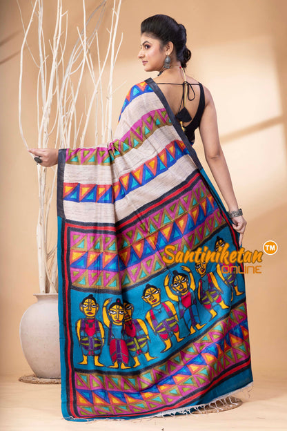 Pure Tussar Painting Kantha Stitch Saree SN202524680