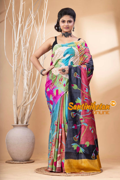 Pure Dye Tussar Silk Kantha Stitch Saree SN202524686