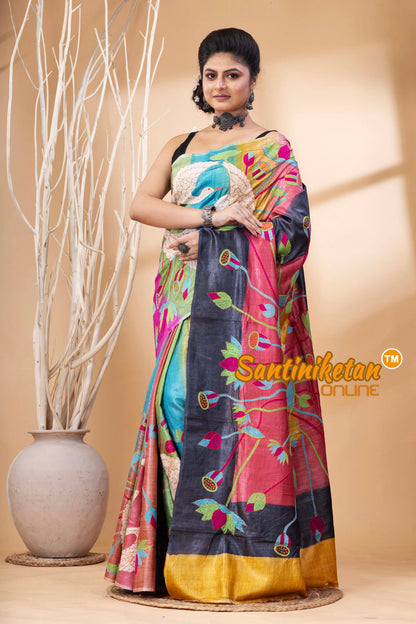 Pure Dye Tussar Silk Kantha Stitch Saree SN202524686