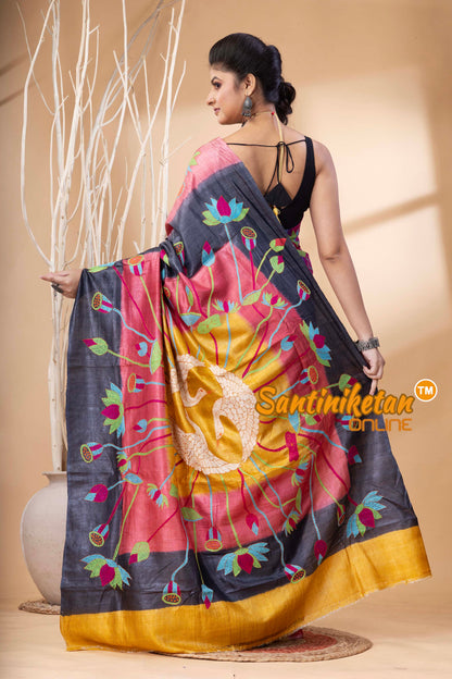 Pure Dye Tussar Silk Kantha Stitch Saree SN202524686