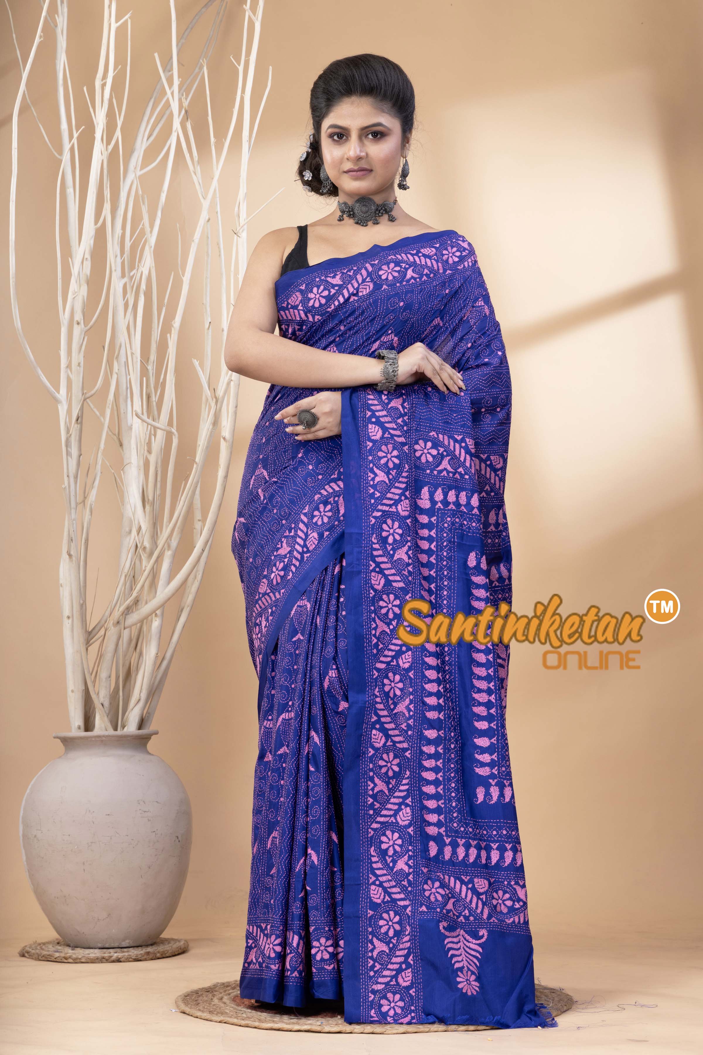 Bangalore Silk Kantha Stitch Saree SN202524710
