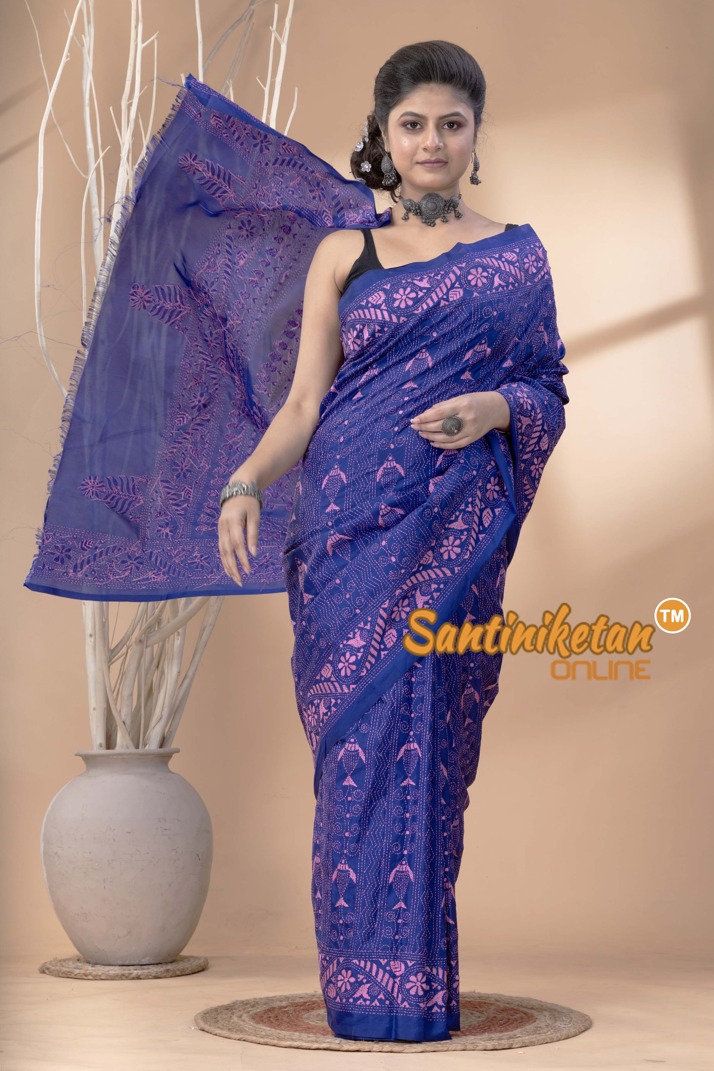 Bangalore Silk Kantha Stitch Saree SN202524710