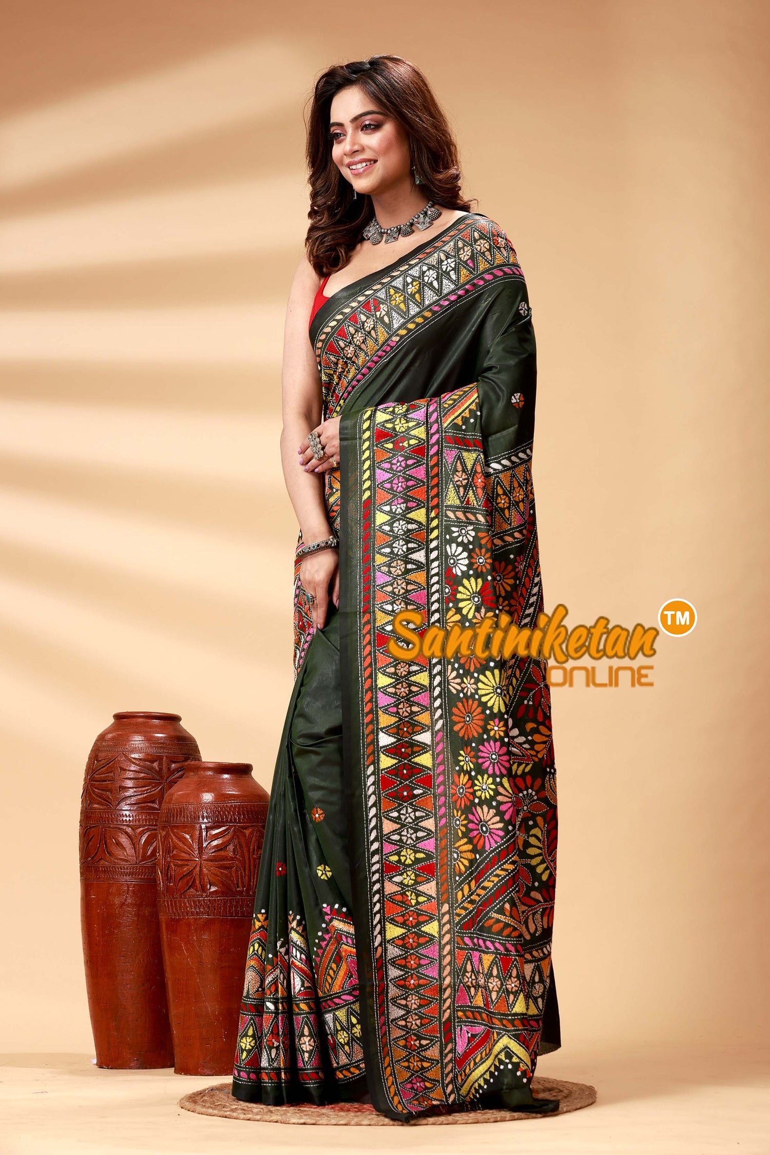 Bangalore Silk Kantha Stitch Saree SN2025247831
