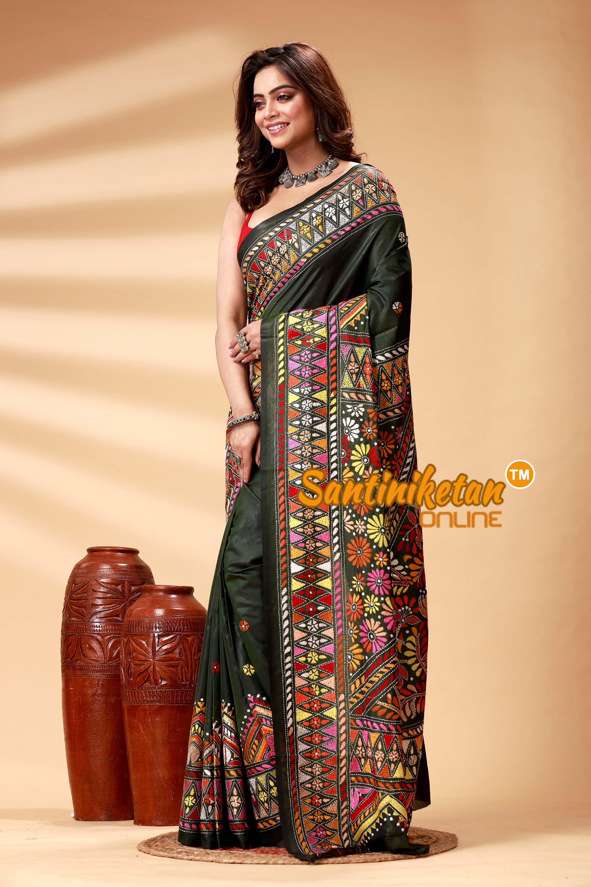 Bangalore Silk Kantha Stitch Saree SN2025247831