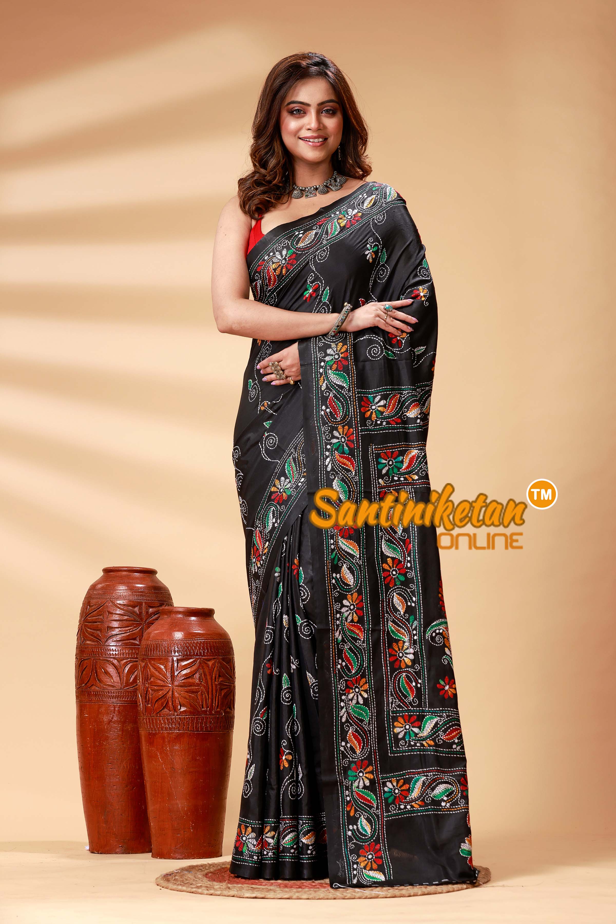 Bangalore Silk Kantha Stitch Saree SN202524843