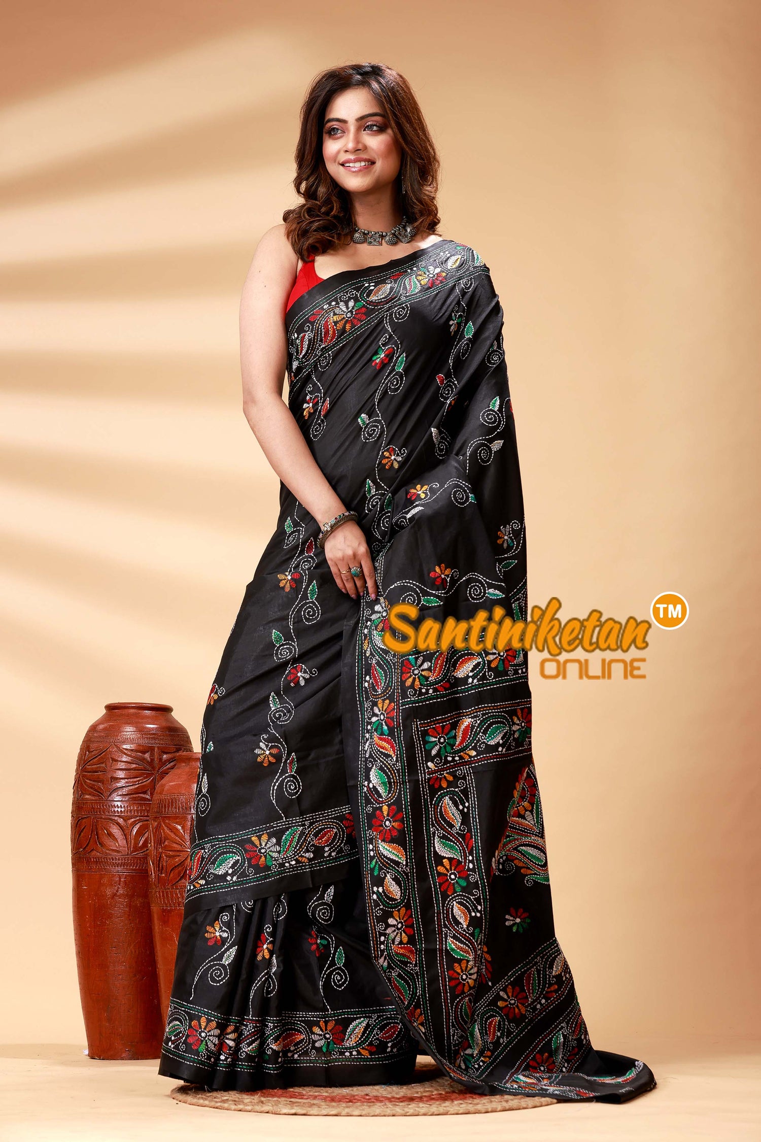 Bangalore Silk Kantha Stitch Saree SN202524843