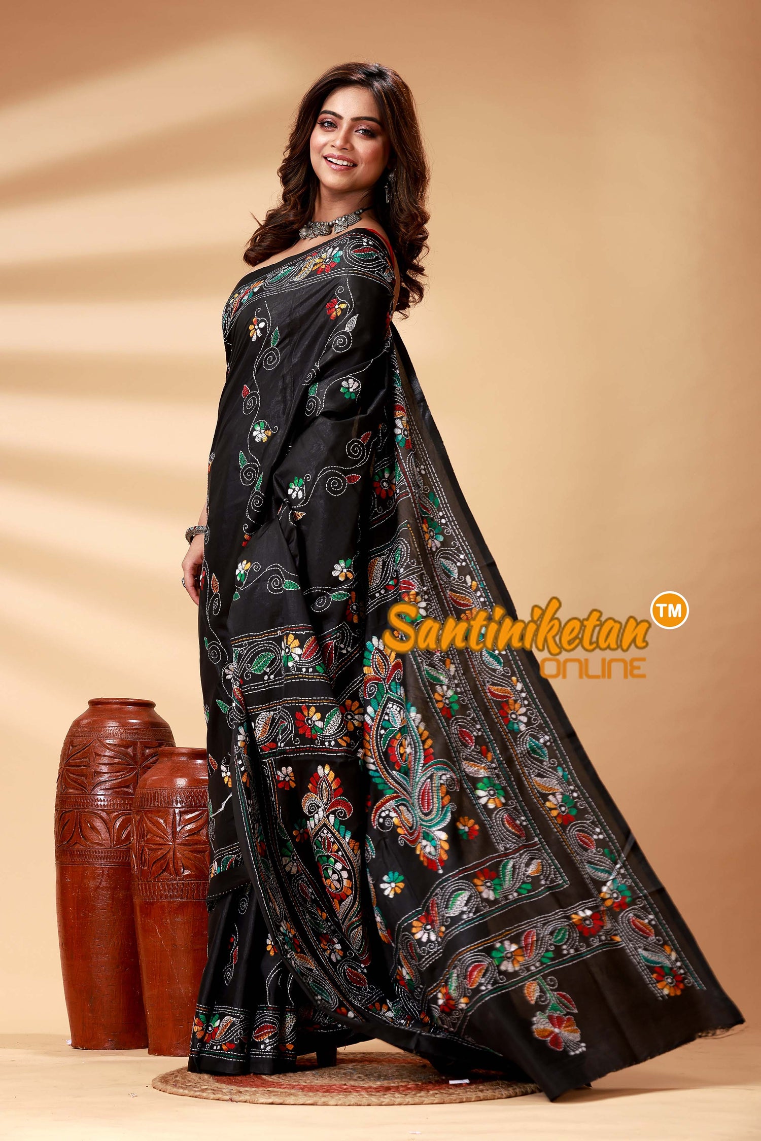 Bangalore Silk Kantha Stitch Saree SN202524873