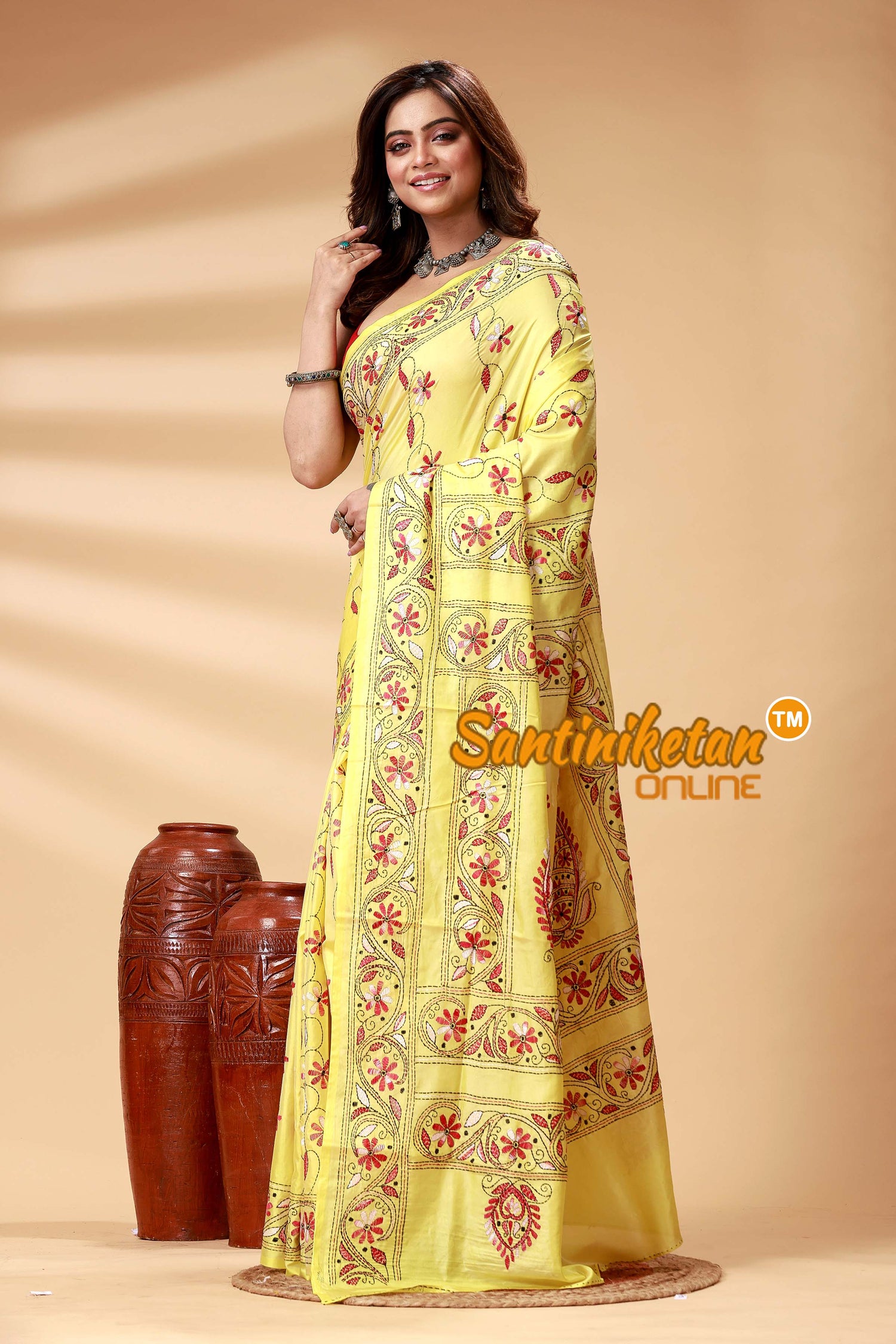 Bangalore Silk Kantha Stitch Saree SN202524919