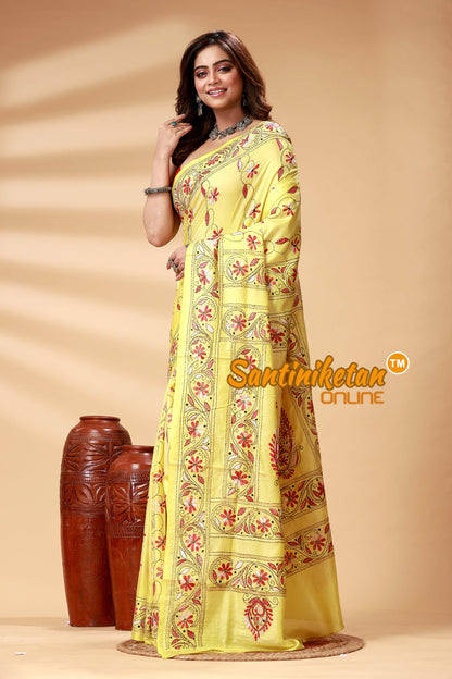 Bangalore Silk Kantha Stitch Saree SN202524919