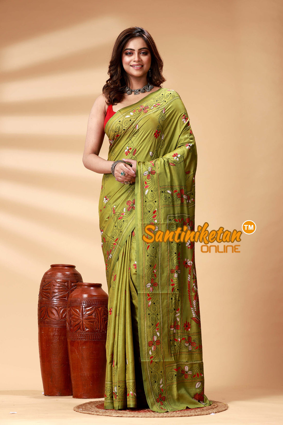 Bangalore Silk Kantha Stitch Saree SN202524925