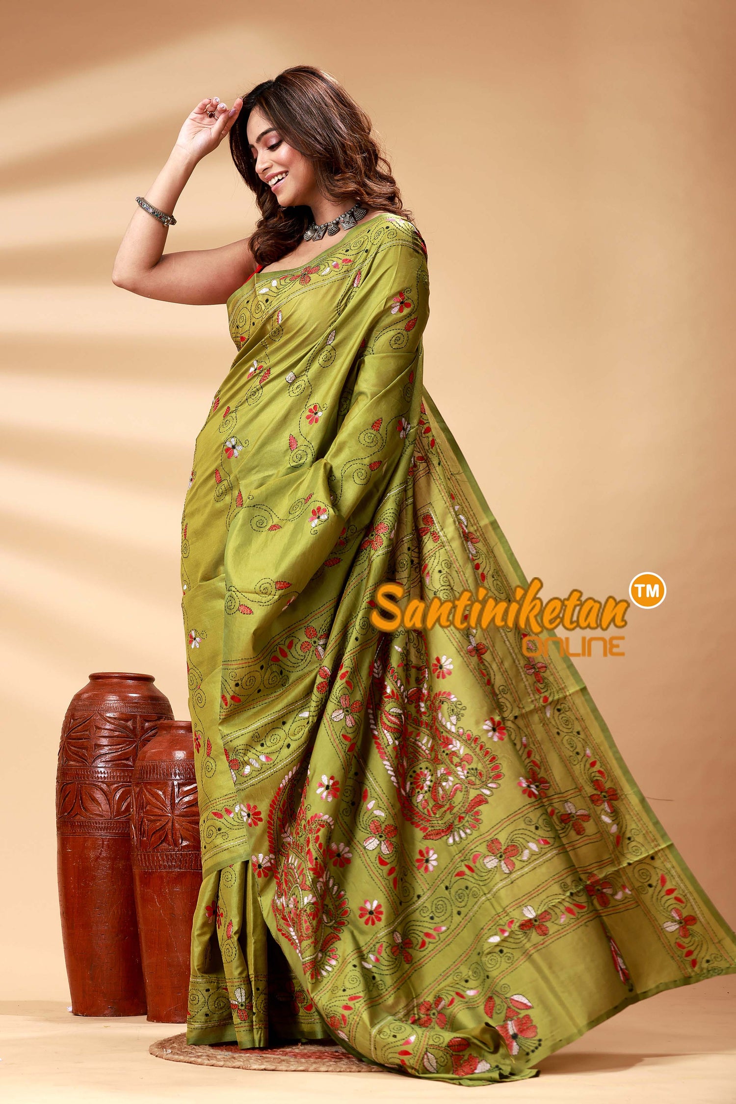 Bangalore Silk Kantha Stitch Saree SN202524925