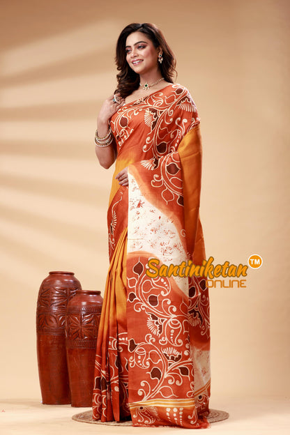Hand Batik On Murshidabad Silk Saree SN202524985