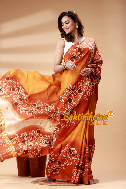 Hand Batik On Murshidabad Silk Saree SN202524985